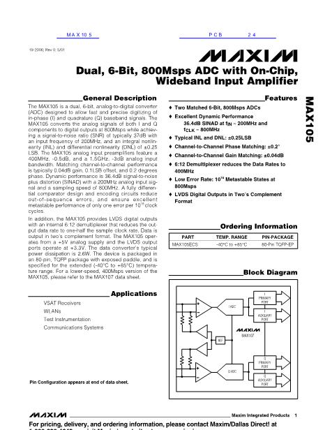 MAX105数据手册封面