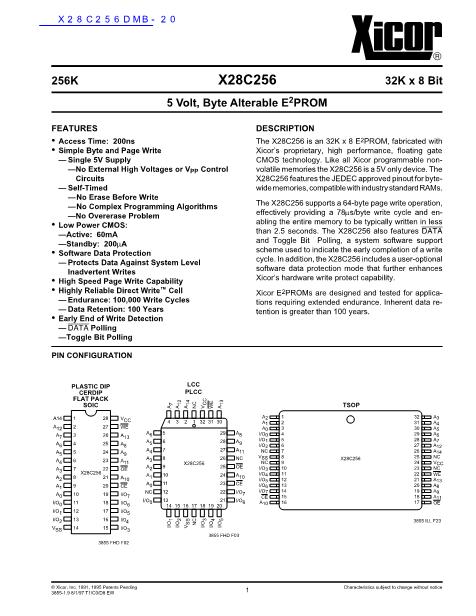 X28C256DMB-20数据手册封面