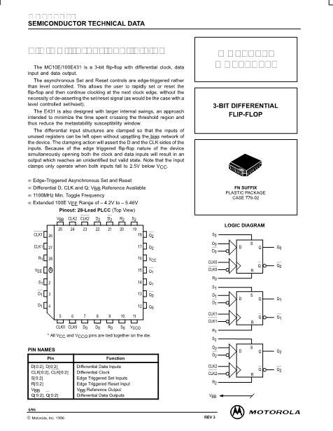 MC100E431FN数据手册封面