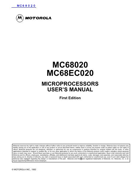 MC68020数据手册封面