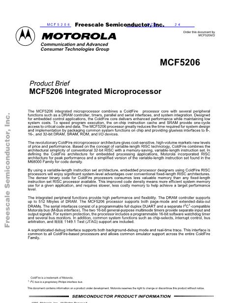 MCF5206数据手册封面