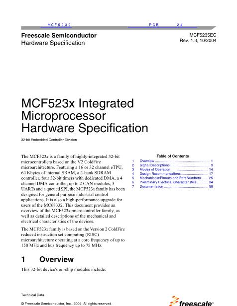 MCF5232數(shù)據(jù)手冊封面