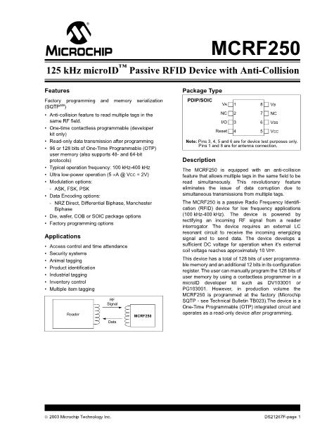 MCRF250数据手册封面