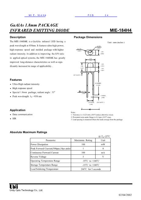 MIE-184H4數(shù)據(jù)手冊封面