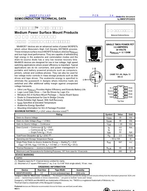 MMSF3P03HD数据手册封面