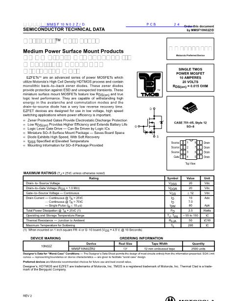 MMSF10N02Z数据手册封面