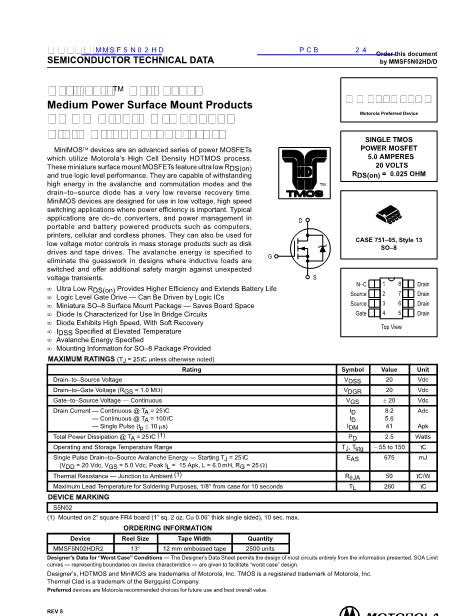 MMSF5N02HD数据手册封面