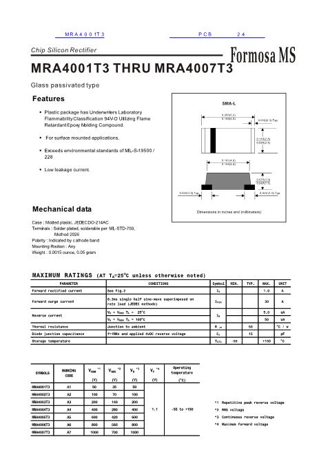 MRA4001T3数据手册封面