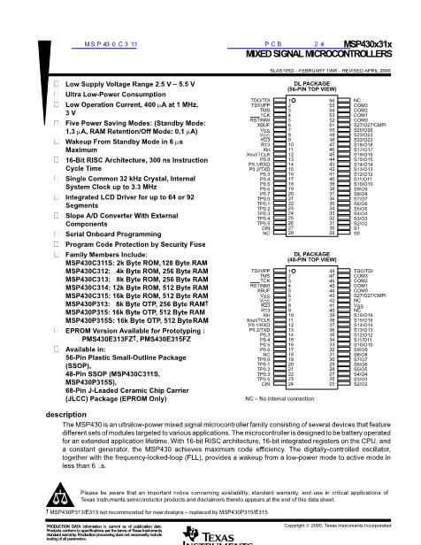 MSP430C311數(shù)據(jù)手冊封面