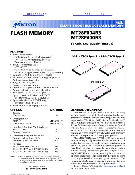 MT28F004B3数据手册封面