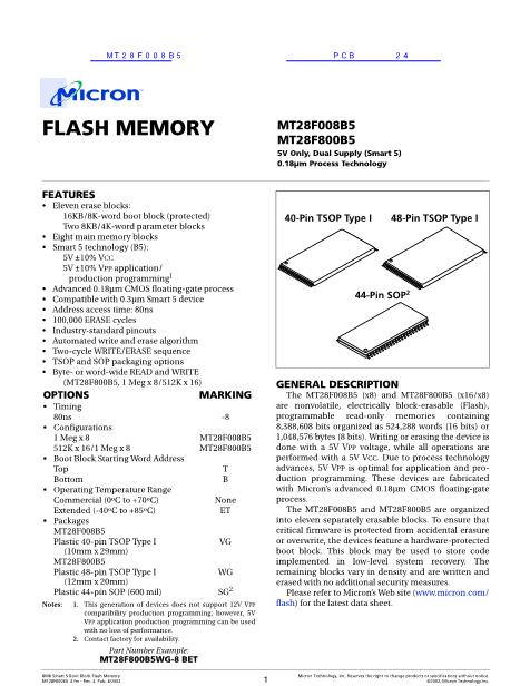 MT28F008B5數(shù)據(jù)手冊(cè)封面