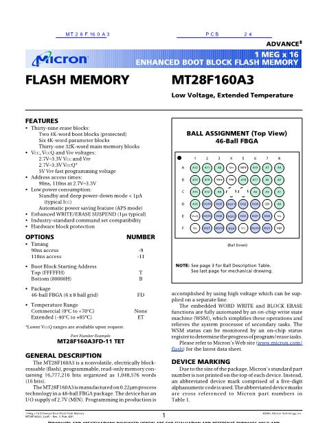 MT28F160A3數(shù)據(jù)手冊封面