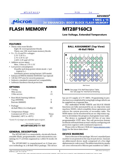 MT28F160C3數(shù)據(jù)手冊(cè)封面