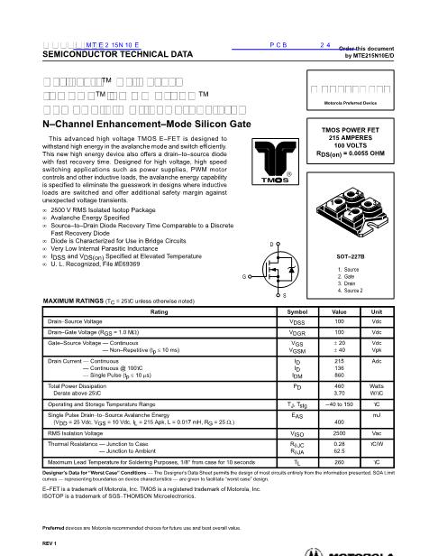 MTE215N10E數(shù)據(jù)手冊封面