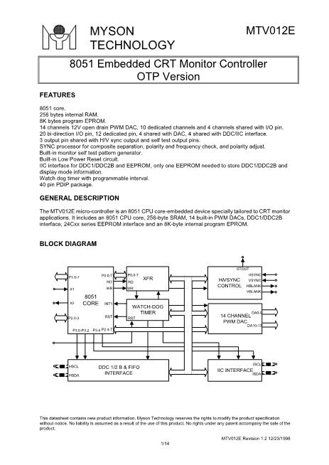 MTV012E數(shù)據(jù)手冊封面