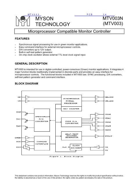 MTV003數(shù)據(jù)手冊封面