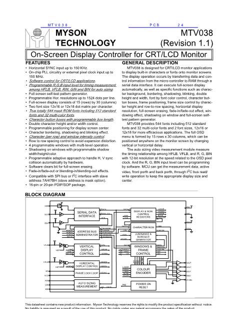 MTV038數(shù)據(jù)手冊封面