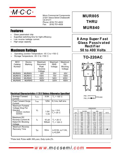 MUR805數(shù)據(jù)手冊(cè)封面