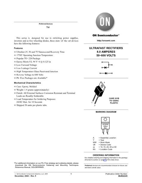 MUR815數(shù)據(jù)手冊封面