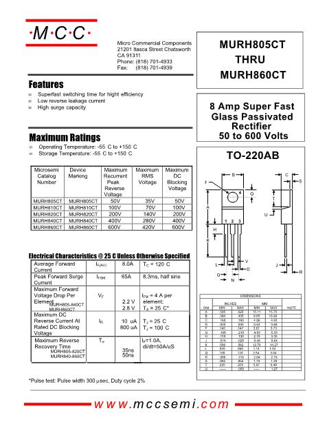 MURH805CT數(shù)據(jù)手冊(cè)封面