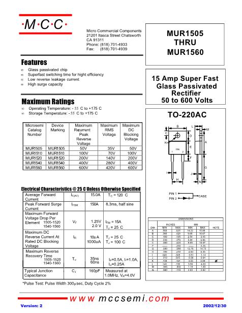 MUR1505數(shù)據(jù)手冊封面