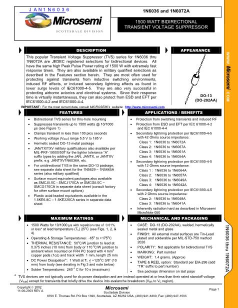 JAN1N6036數(shù)據(jù)手冊(cè)封面