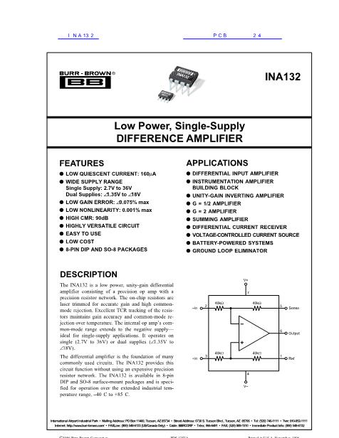 INA132數(shù)據(jù)手冊封面