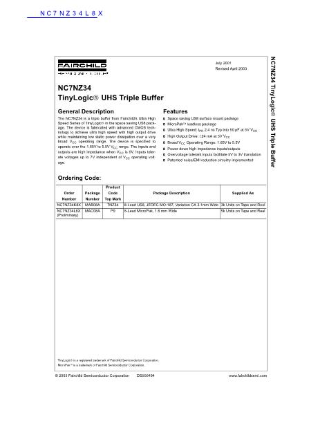NC7NZ34L8X数据手册封面