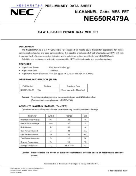 NE650R479A數(shù)據(jù)手冊封面