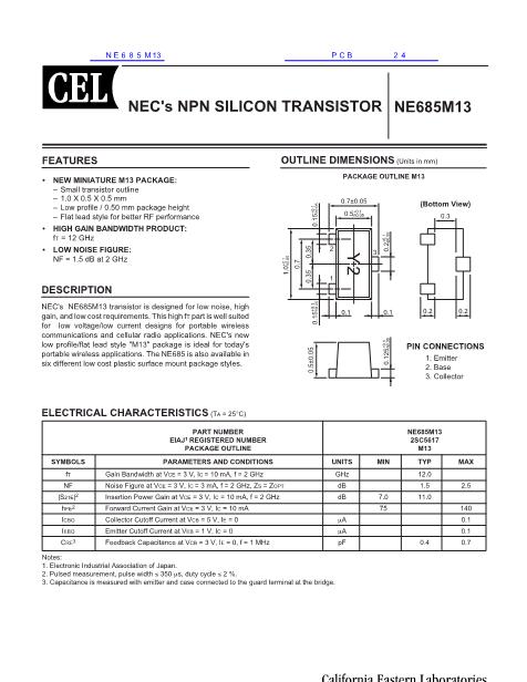 NE685M13數(shù)據(jù)手冊封面