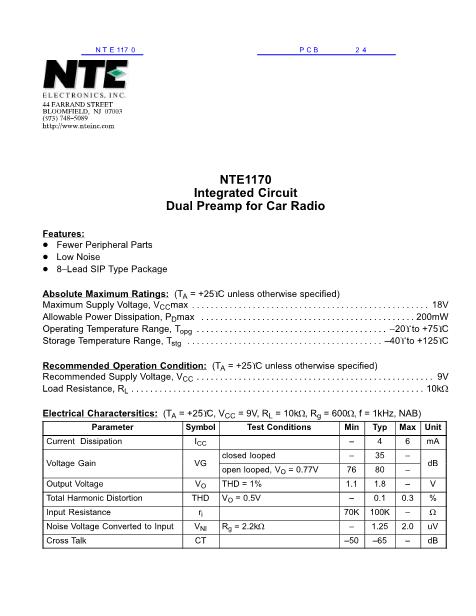 NTE1170数据手册封面