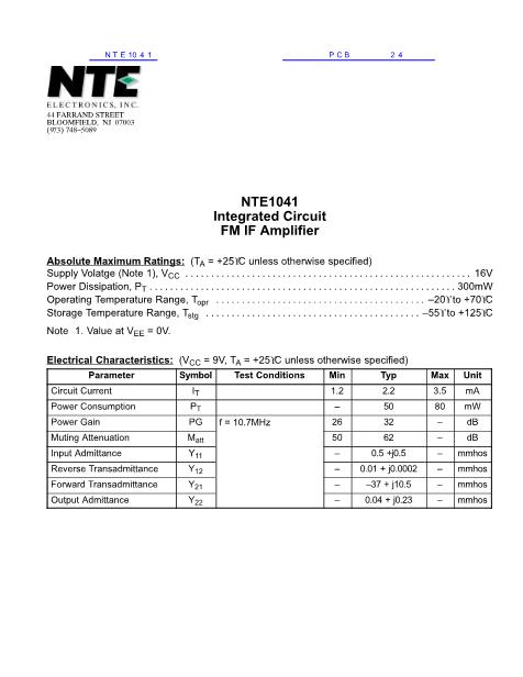 NTE1041数据手册封面