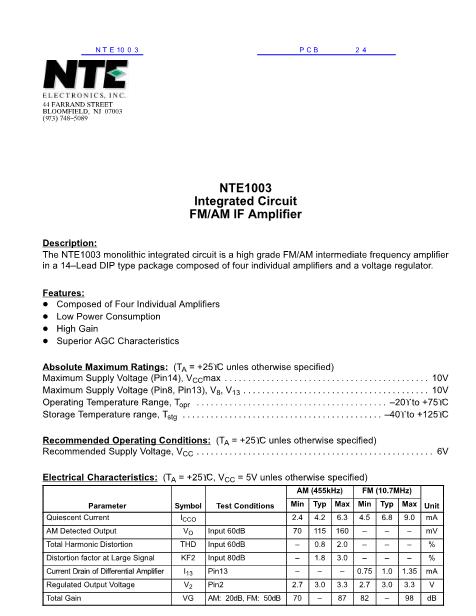 NTE1003数据手册封面
