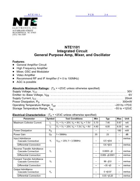 NTE1101数据手册封面