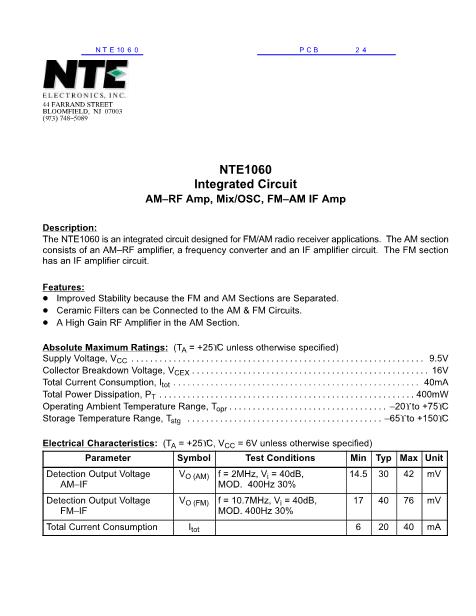 NTE1060数据手册封面