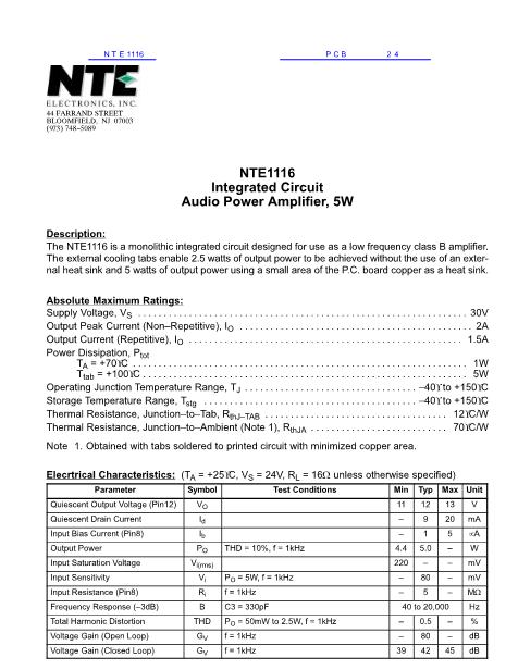 NTE1116数据手册封面