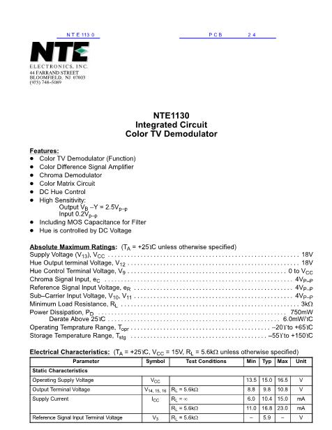 NTE1130数据手册封面