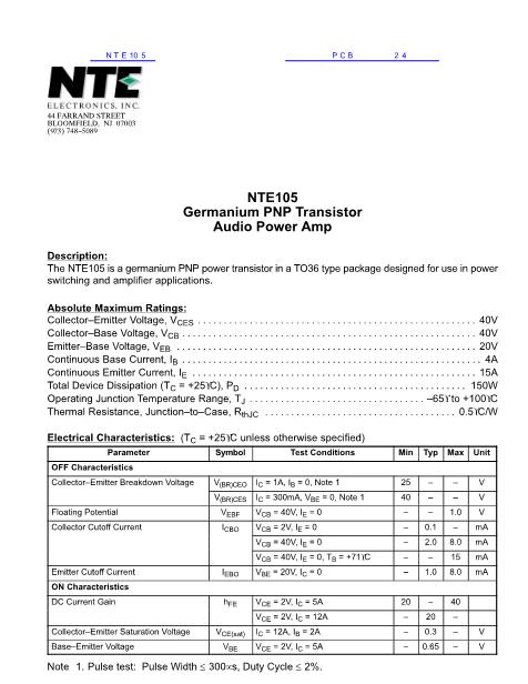 NTE105数据手册封面