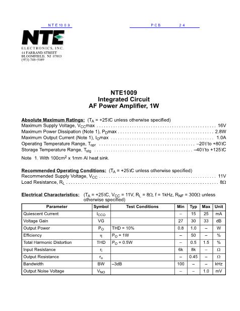 NTE1009数据手册封面