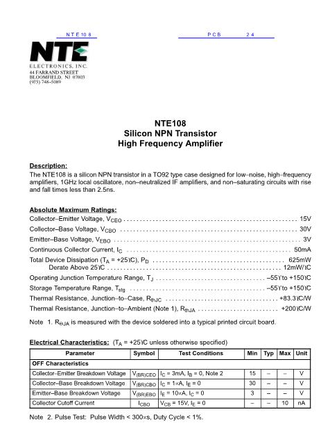 NTE108数据手册封面