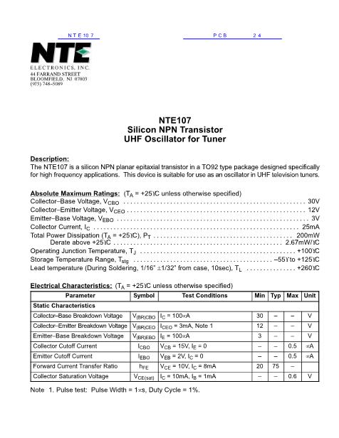NTE107数据手册封面