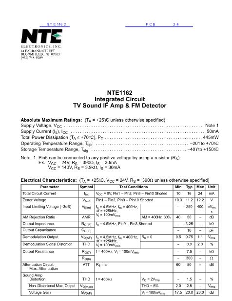 NTE1162数据手册封面