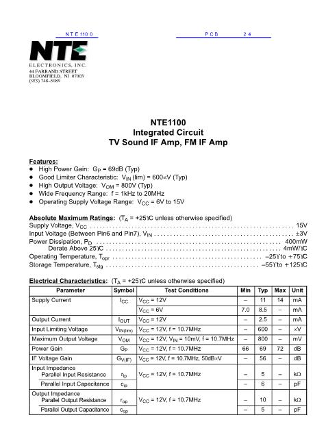 NTE1100数据手册封面
