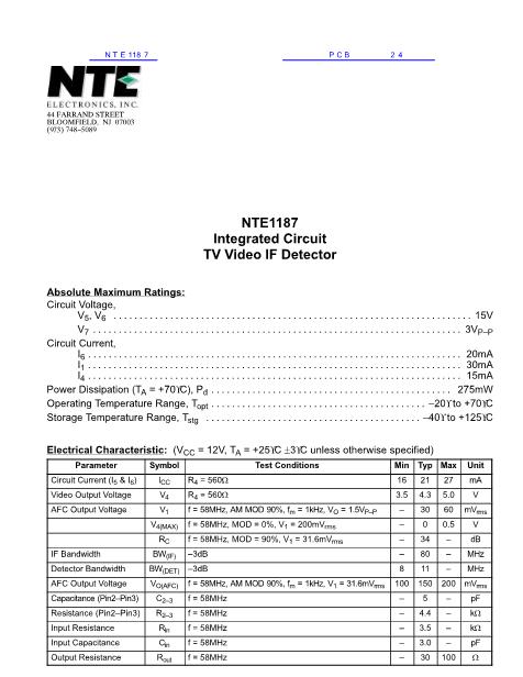 NTE1187数据手册封面