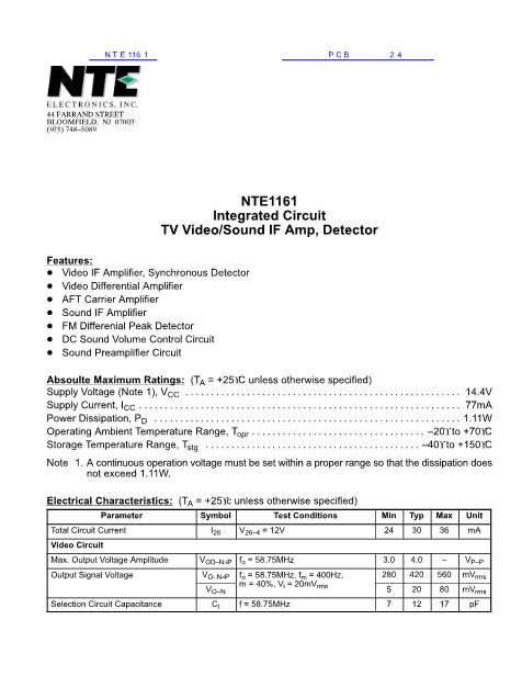 NTE1161数据手册封面