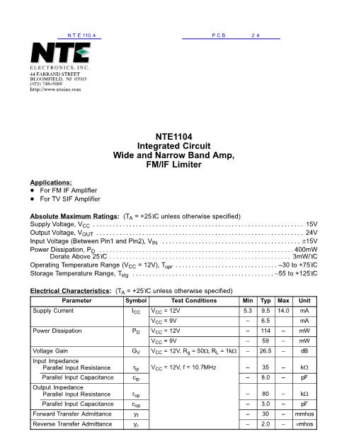 NTE1104数据手册封面