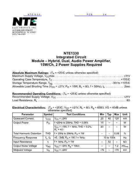 NTE1330数据手册封面