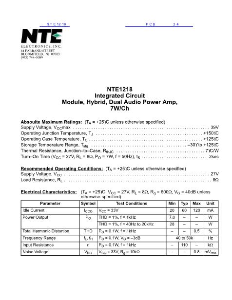 NTE1218数据手册封面