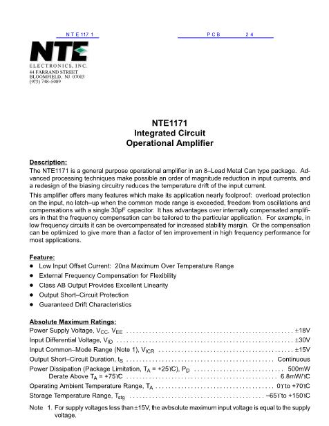 NTE1171数据手册封面