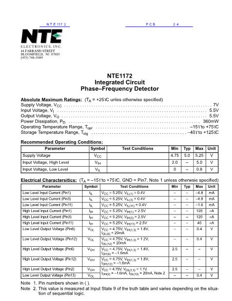 NTE1172数据手册封面
